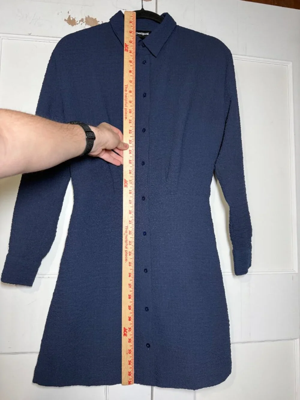 Desigual Textured Shirt Dress Navy Blue Size Small Summer Collared Buttons - Picture 4 of 10